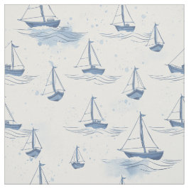 Serene Blue Sailing Boats op Zee Pattern Stof