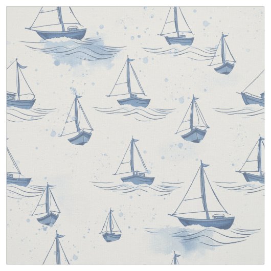 Serene Blue Sailing Boats op Zee Pattern Stof (Swatch)