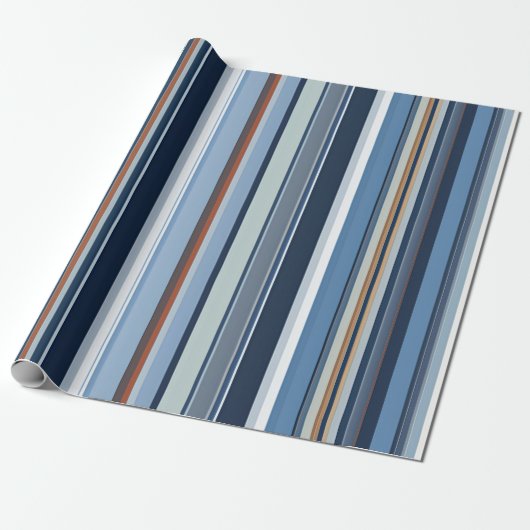 Serene Blue Striped Gift Wrap – rustig Cadeaupapier (Uitgerold)