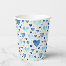 Serene Blue Watercolor Hearts & Golden Sprinkles