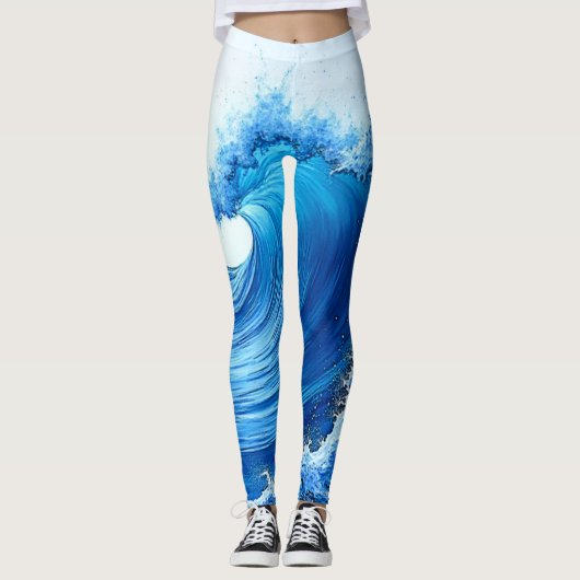 Serene Blue Wave Splashes Leggings (Voorkant)
