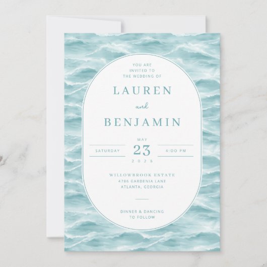 Serene Blue Wave Wedding Invitation Kaart (Voorkant)
