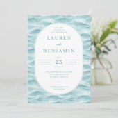 Serene Blue Wave Wedding Invitation Kaart (Staand voorkant)