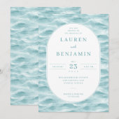 Serene Blue Wave Wedding Invitation Kaart (Voorkant / Achterkant)