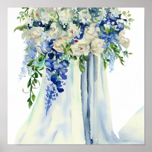 Serene Blues, Bruids Cascading Bouquet 1, Poster (Voorkant)
