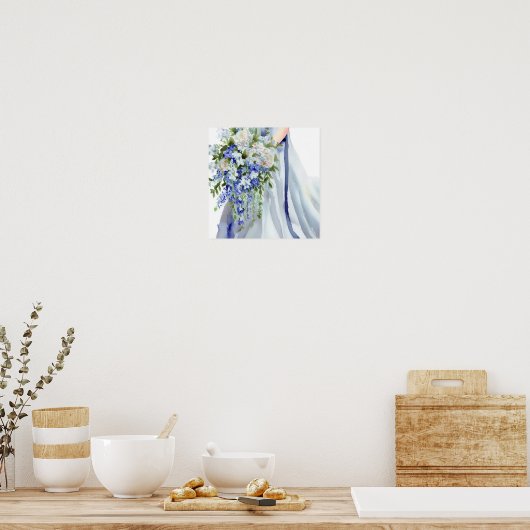 Serene Blues, Bruids Cascading Bouquet 2, Poster (Keuken)