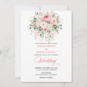 Serene Blush Roses Greenery Wedding Invitation Kaart (Voorkant)