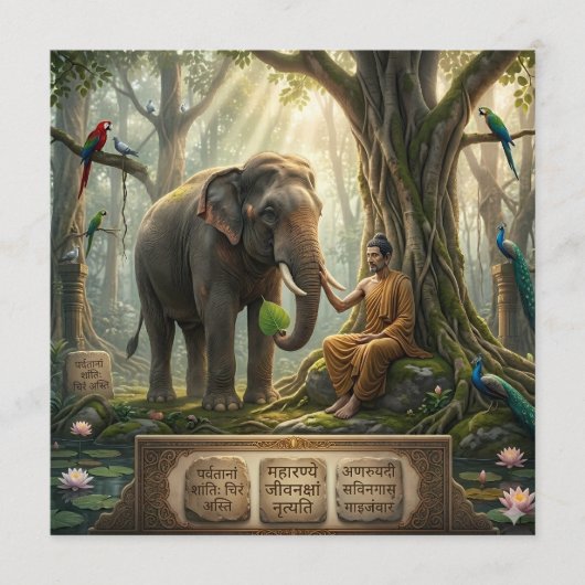 Serene Boeddha en Olifant in Heilige Bos Kunst Programmakaart (Voorkant)