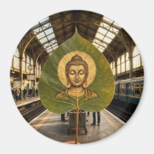 Serene Boeddha Gezicht op Bodhi Blad Artistieke Ro Magneet