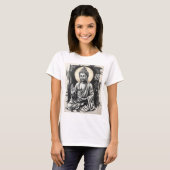 Serene Boeddha - Houtskool Kunst van Vrede en Rust T-shirt (Voorkant volledig)