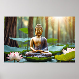 Serene Boeddhabeeld Zen Vibes Harmony Garden Kalm Poster