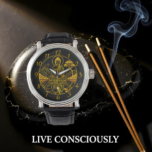 Serene Boeddhafiguur die reflecteert op rustige wa Horloge