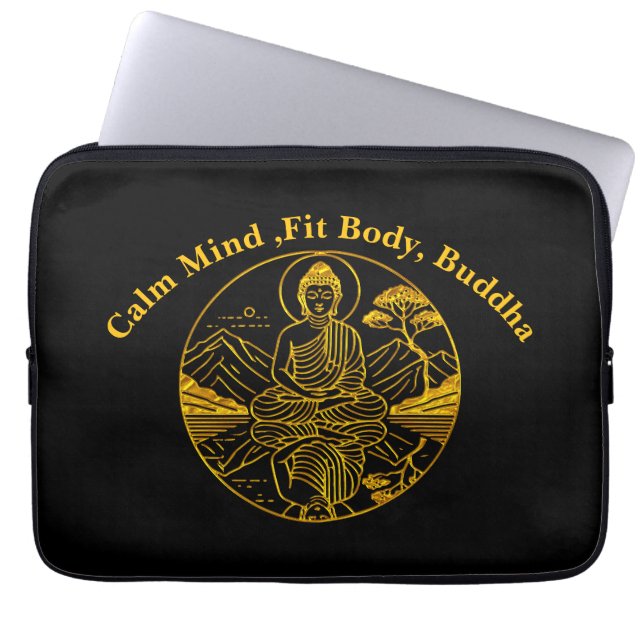 Serene Boeddhafiguur die reflecteert op rustige wa Laptop Sleeve (Voorkant)