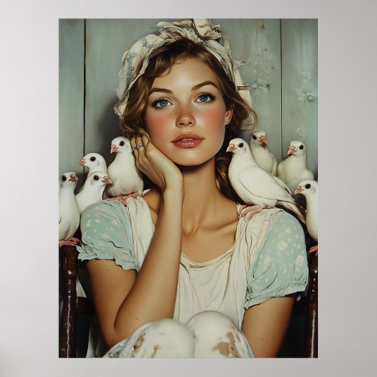 Serene Boerderij Maiden White Doves - Symbool van Poster (Voorkant)
