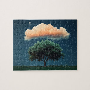 Serene Boom en Wolk – Ontspannende Nachtelijke Hem Legpuzzel