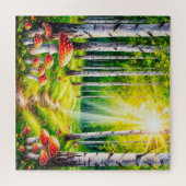 Serene bospad met zonovergoten berkenbomen legpuzzel (Horizontaal)
