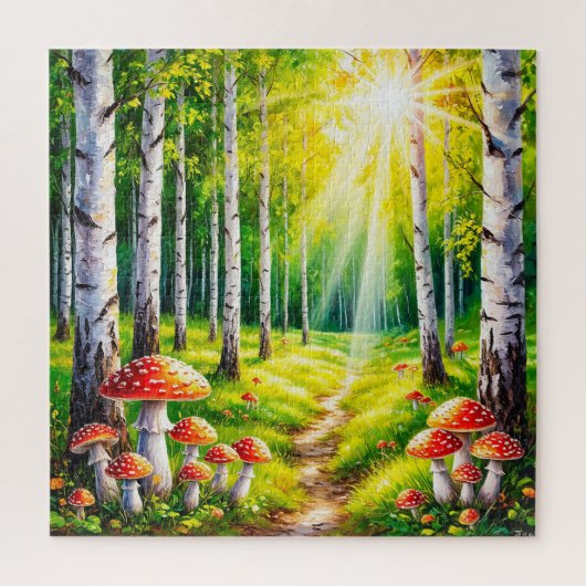 Serene bospad met zonovergoten berkenbomen legpuzzel (Verticaal)