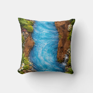 Serene Bosstroom Rustige Natuur Water Kunst Kussen