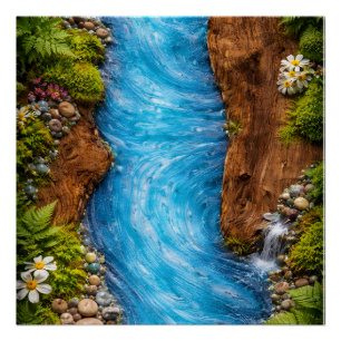 Serene Bosstroom Rustige Natuur Water Kunst Perfect Poster