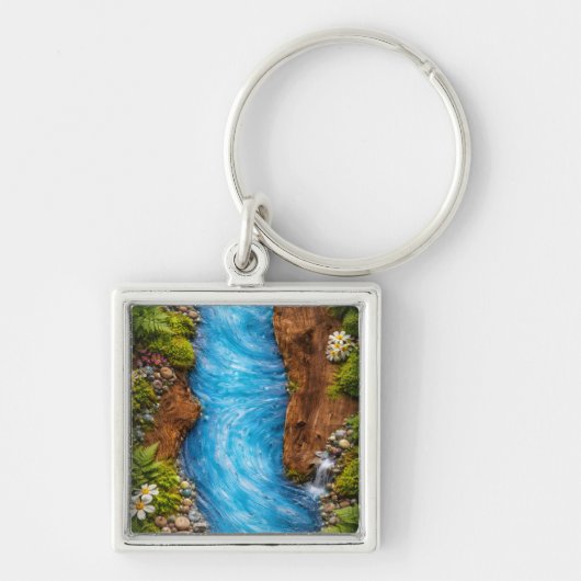 Serene Bosstroom Rustige Natuur Water Kunst Sleutelhanger (Voorkant)