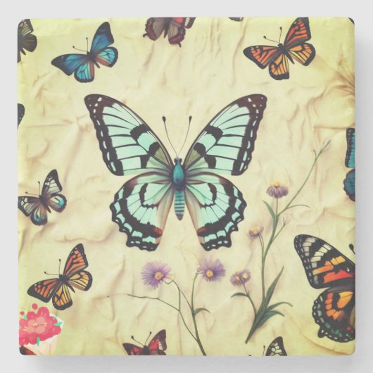 Serene Butterfly Elegance Stenen Onderzetter (Voorkant)
