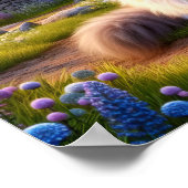 Serene Calico Cat in een rustig landschap Poster (Hoek)