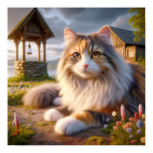 Serene Calico Cat in een rustig landschap