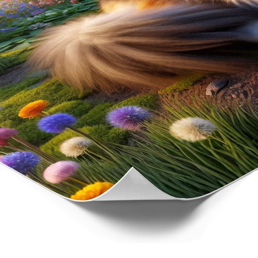 Serene Calico Cat in een rustig landschap Poster (Hoek)