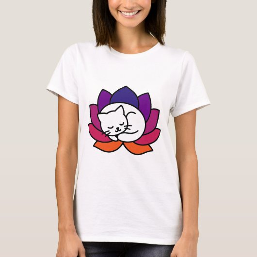 Serene Cat Lotus Illustratie T-shirt (Voorkant)
