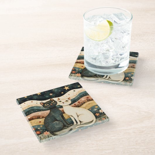Serene Cats Glazen Onderzetter (Schuin)