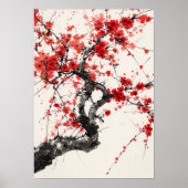 Serene Cherry Blossom Tree Chinese inkt schilderij Poster (Voorkant)