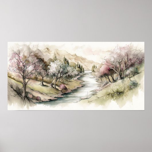 Serene Cherry Blossom Valley Poster (Voorkant)