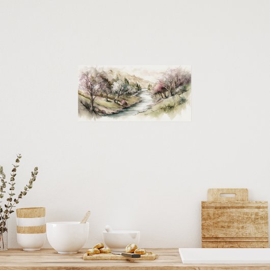 Serene Cherry Blossom Valley Poster (Keuken)