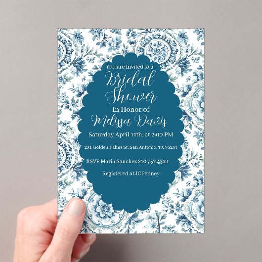 Serene Chinoiserie Bridal Shower Invitation Acryl Uitnodigingen (Insitu (Draagbaar))