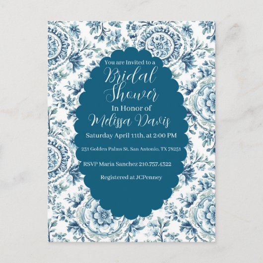 Serene Chinoiserie Bridal Shower Invitation Briefkaart (Voorkant)