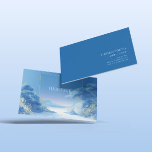Serene Chinoiserie Winter Blauwe Dennenboom Gouden Visitekaartje