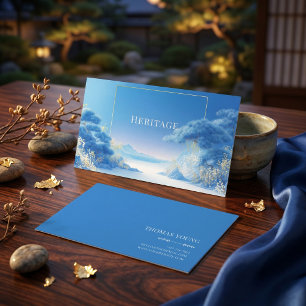 Serene Chinoiserie Winter Blauwe Dennenboom Gouden Visitekaartje