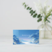 Serene Chinoiserie Winter Blue Pine Gold Frame Visitekaartje (Staand voorkant)