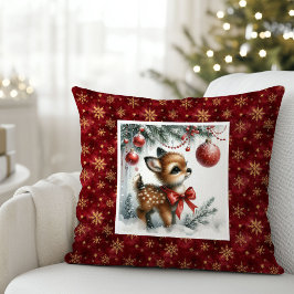 Serene Christmas scene baby deer kids room decor  Kussen