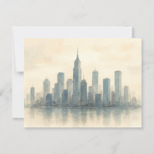 Serene Cityscape Reflection Print, moderne skyline Briefkaart