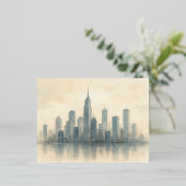Serene Cityscape Reflection Print, moderne skyline Folie Feestdagen Briefkaart (Staand Voorkant)