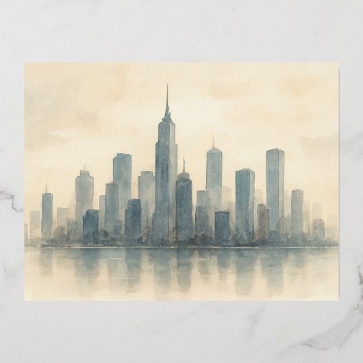 Serene Cityscape Reflection Print, moderne skyline Folie Feestdagen Briefkaart (Voorkant)