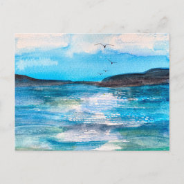 Serene Coastal Bay Waterverf schilderij Feestdagenkaart