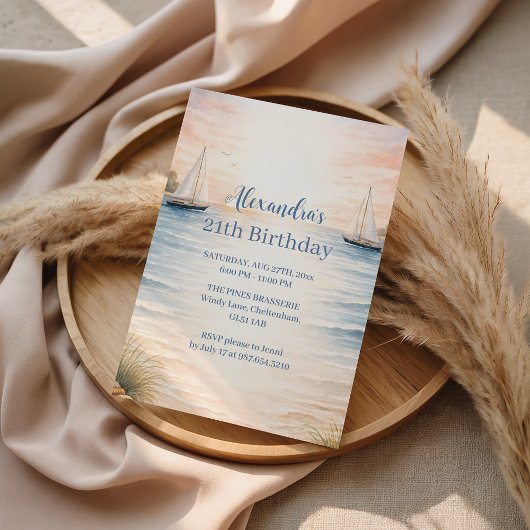 Serene Coastal Sail Birthday Kaart