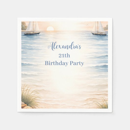 Serene Coastal Sail Birthday Servet (Voorkant)