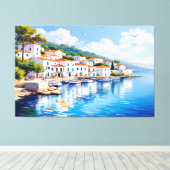 Serene Coastal Village in Olie Canvas Afdruk (Insitu (Houten vloer))