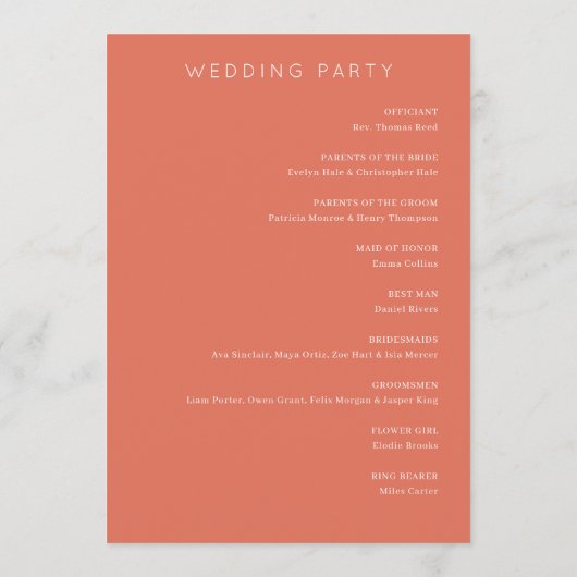 Serene Coral Floral Wedding Ceremony Schedule Programmakaart (Achterkant)
