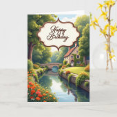Serene Cottage Verjaardagskaart Kaart (Gele Bloem)
