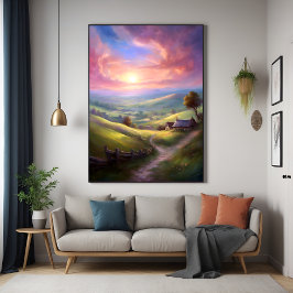 Serene Countryside Sunrise Vreedzame landschapskun Perfect Poster