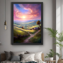 Serene Countryside Sunrise Vreedzame landschapskun Poster